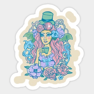 Pastel Goth Victorian Bat Lady Drinking Tea Sticker